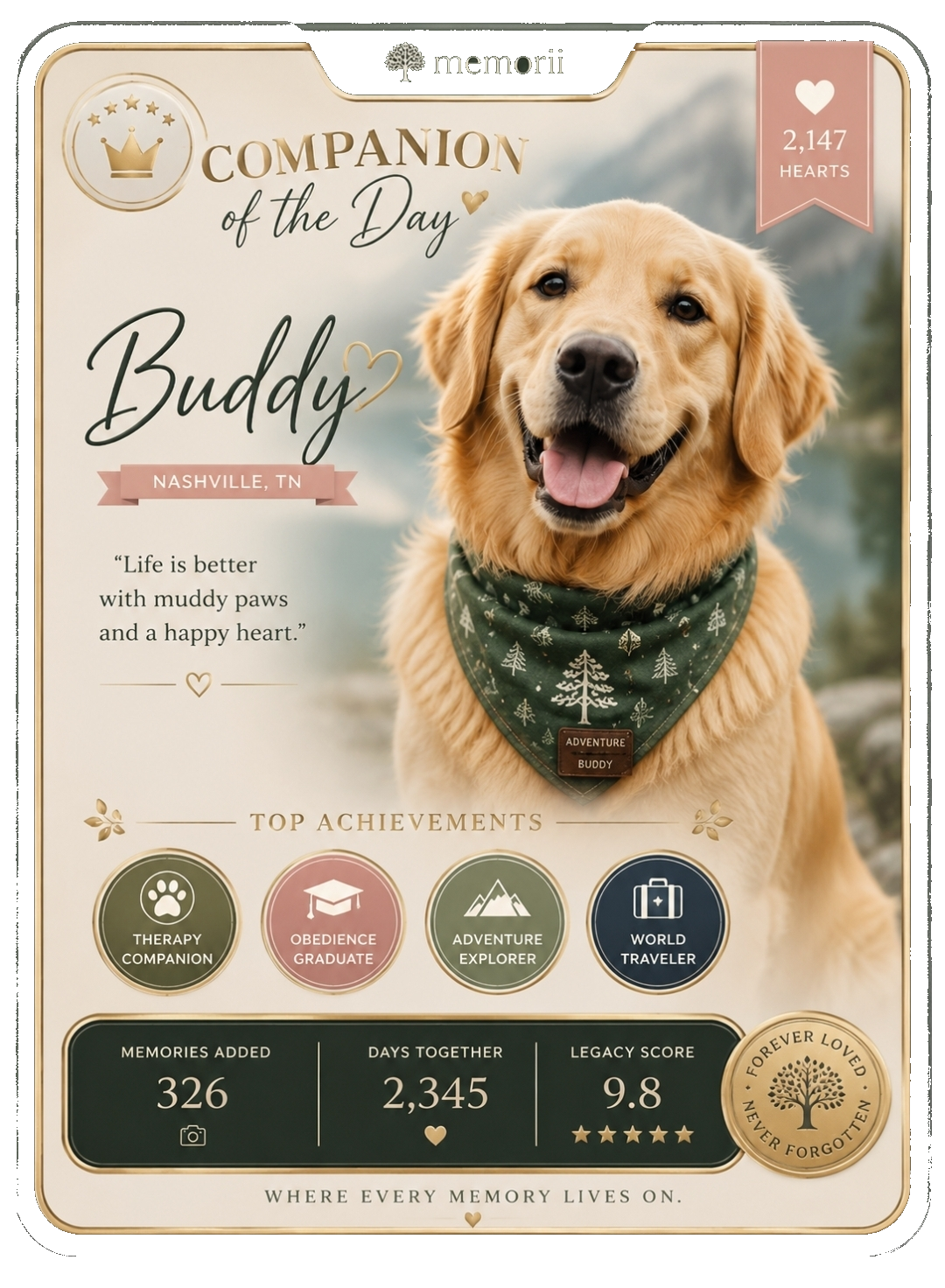 Memorii Companion of the Day keepsake card